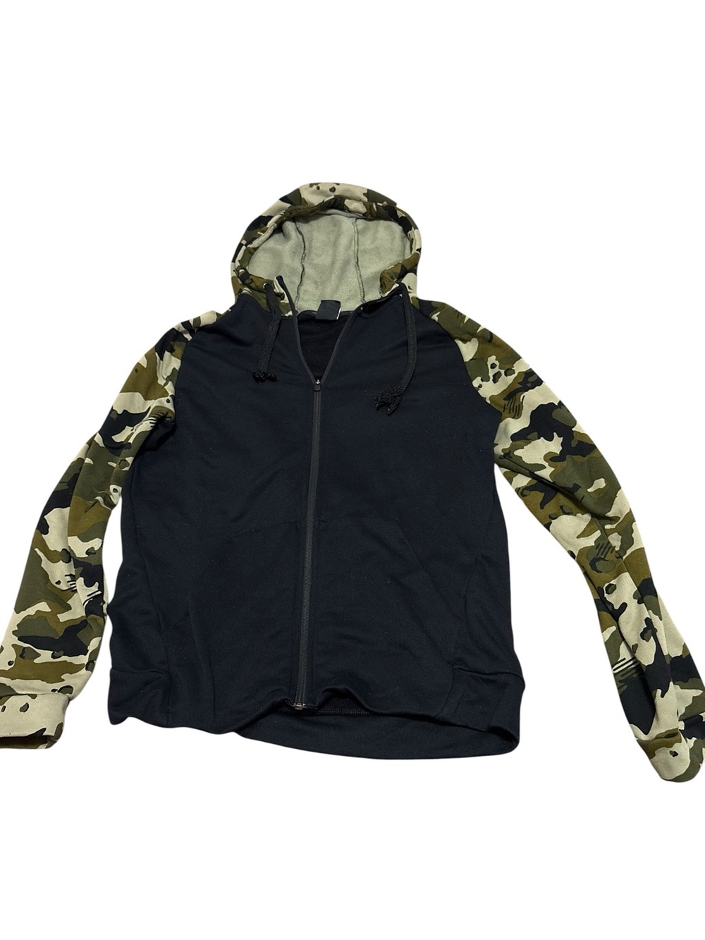 Nike Dri-fit Black Hoodie Jacket with Green Camo Sleeves